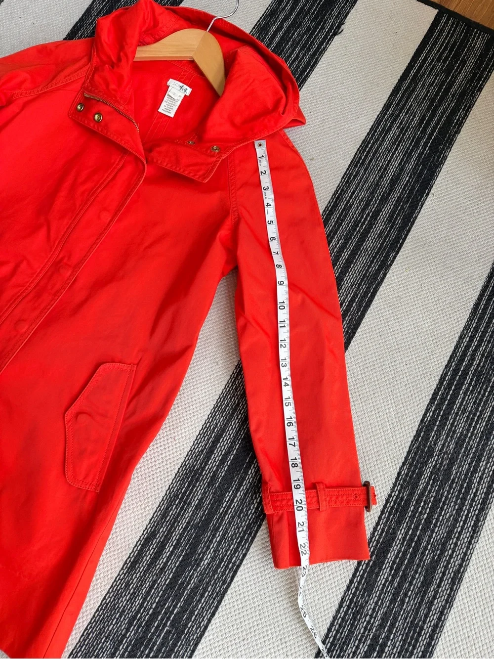 J. Crew Women's Lightweight Bright Red‎ Hooded Trench Coat Size 2
